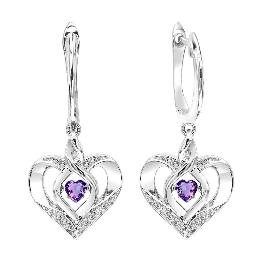 Silver Diamond 1/50Ctw & Created-Amethyst 1/8Ctw Earring