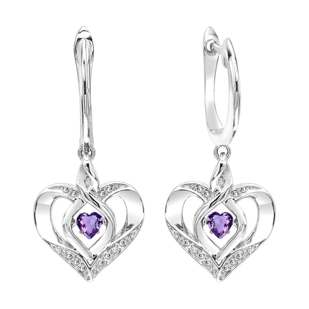 Silver Diamond 1/50Ctw & Created-Amethyst 1/8Ctw Earring