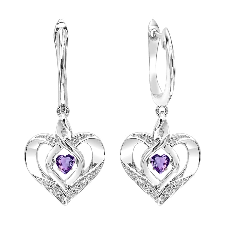 Silver Diamond 1/50Ctw & Created-Amethyst 1/8Ctw Earring