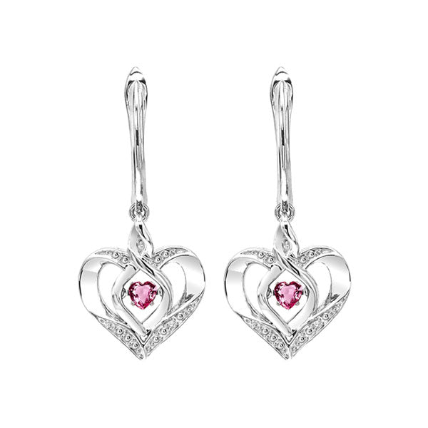Silver Diamond 1/50Ctw & Createdpink Tourmaline 1/8Ctw Earring