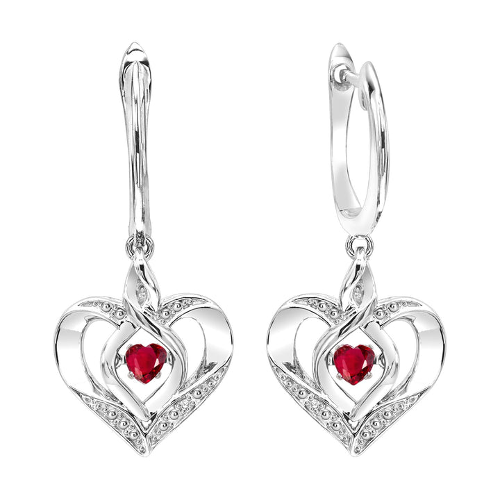 Silver Diamond 1/50Ctw & Created Ruby 1/8Ctw Earring