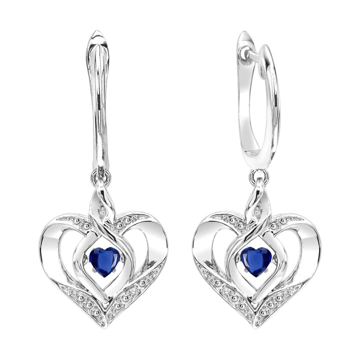 Silver Diamond 1/50Ctw & Created Sapphire 1/8Ctw Earring