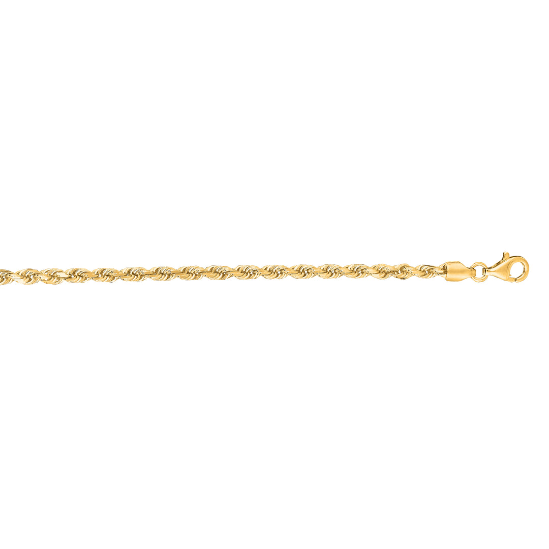 14K Gold 8"" 3mm Diamond Cut Royal Rope Chain