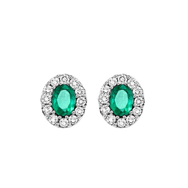 14Kt White Gold Diamond 1/5Ctw & Emerald 1/3Ctw Earring