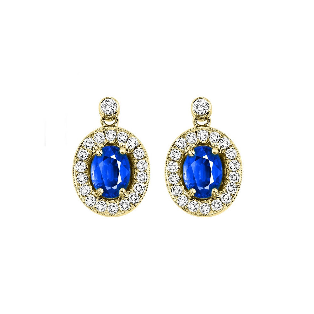14Kt Yellow Gold Diamond 1/4Ctw & Sapphire 1Ctw Earring