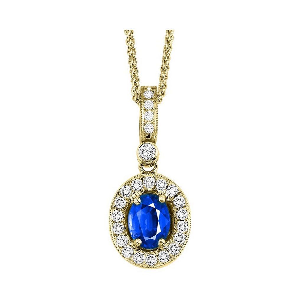 14Kt Yellow Gold Diamond 1/8Ctw & Sapphire 5/8Ctw Pendant