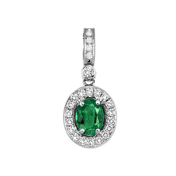 14Kt White Gold Diamond 1/7Ctw & Emerald 5/8Ctw Pendant