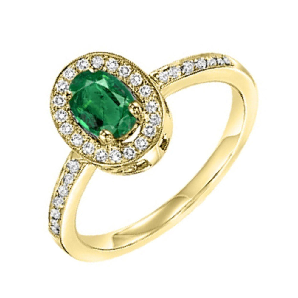 14Kt Yellow Gold Diamond 1/5Ctw & Emerald 1/5Ctw Ring