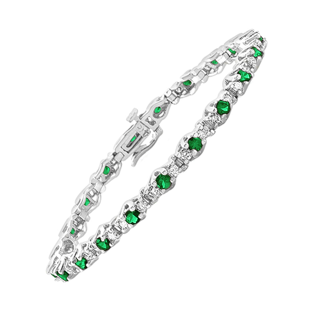 14Kt White Gold Diamond 2Ctw & Emerald 2Ctw Bracelet