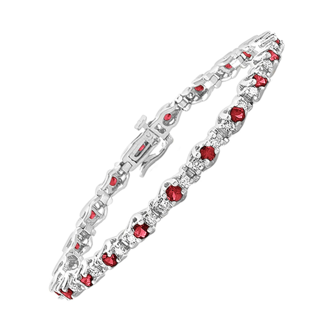14Kt White Gold Diamond 2Ctw & Ruby 2 7/8Ctw Bracelet