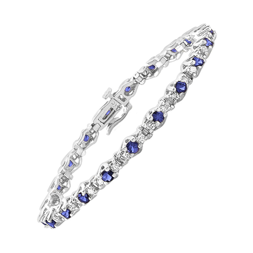 14Kt White Gold Diamond 2 1/10Ctw & Sapphire 2 3/4Ctw Bracelet