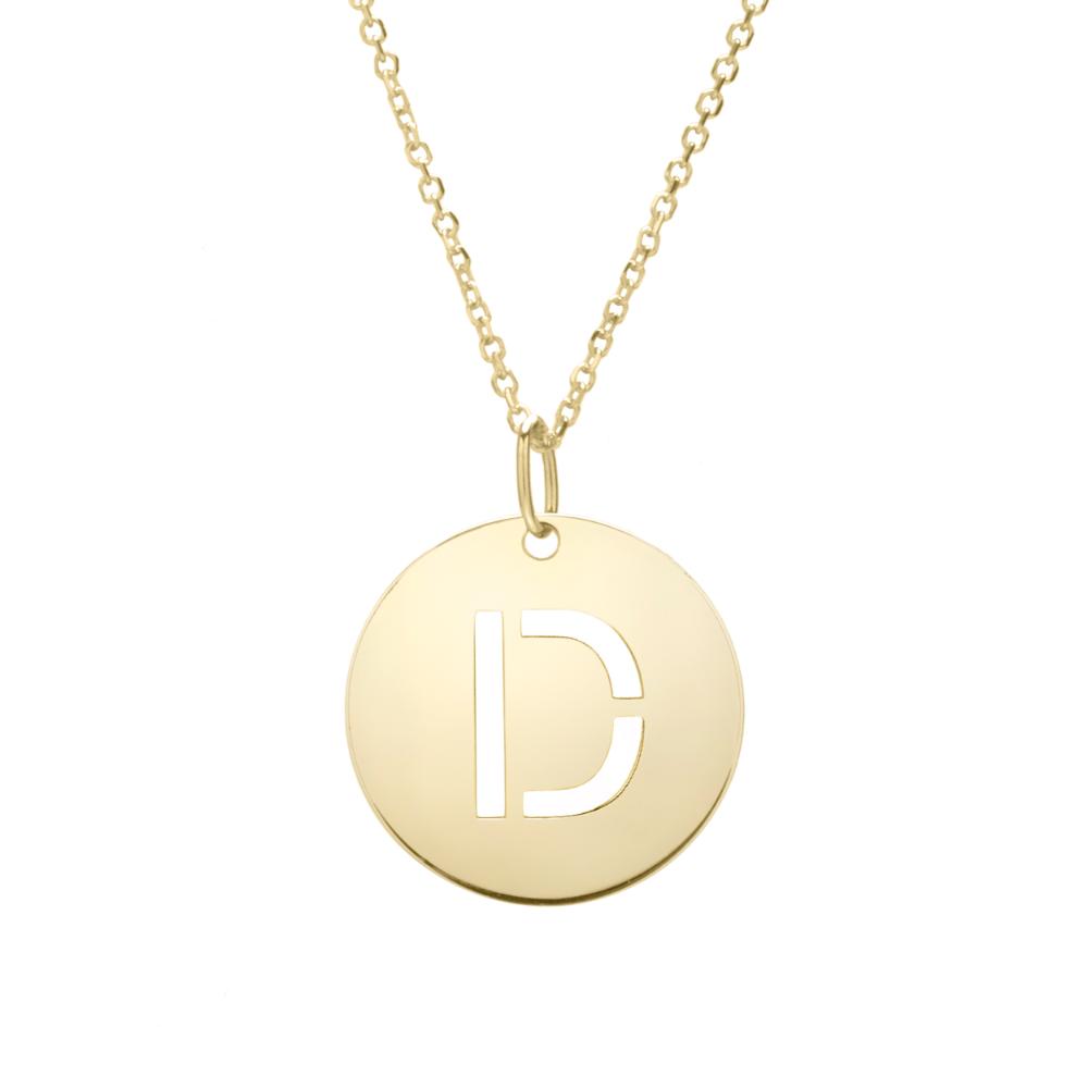 14K Gold Disc Initial D Necklace