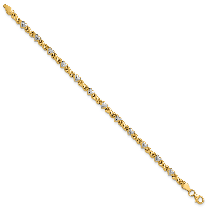 14k w/Rhodium Polished Heart and X Bracelet