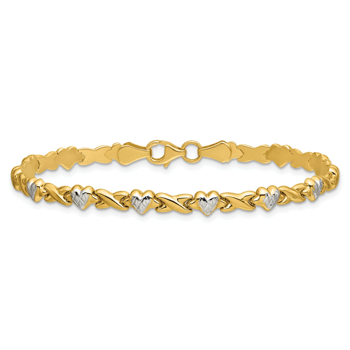 14k w/Rhodium Polished Heart and X Bracelet