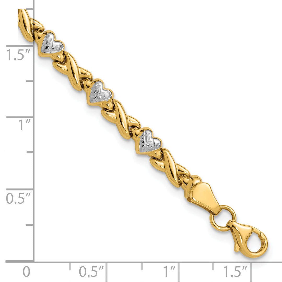 14k w/Rhodium Polished Heart and X Bracelet