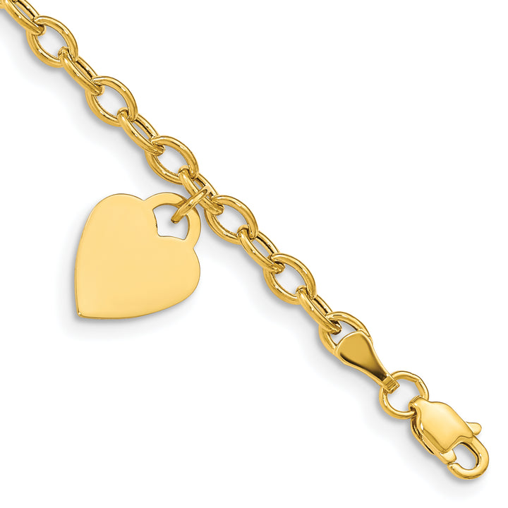 14k Dangle Heart Bracelet -Hollow Chain Solid Heart