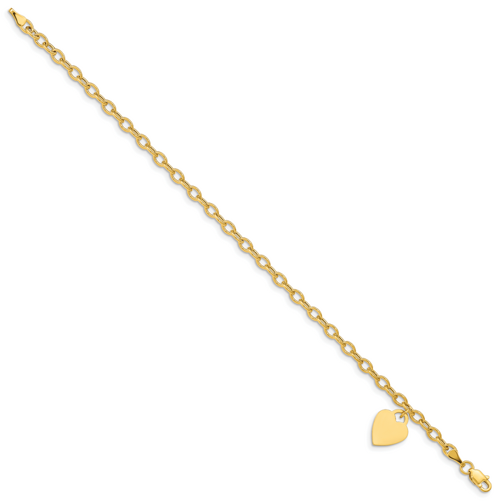 14k Dangle Heart Bracelet -Hollow Chain Solid Heart