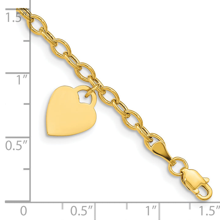 14k Dangle Heart Bracelet -Hollow Chain Solid Heart