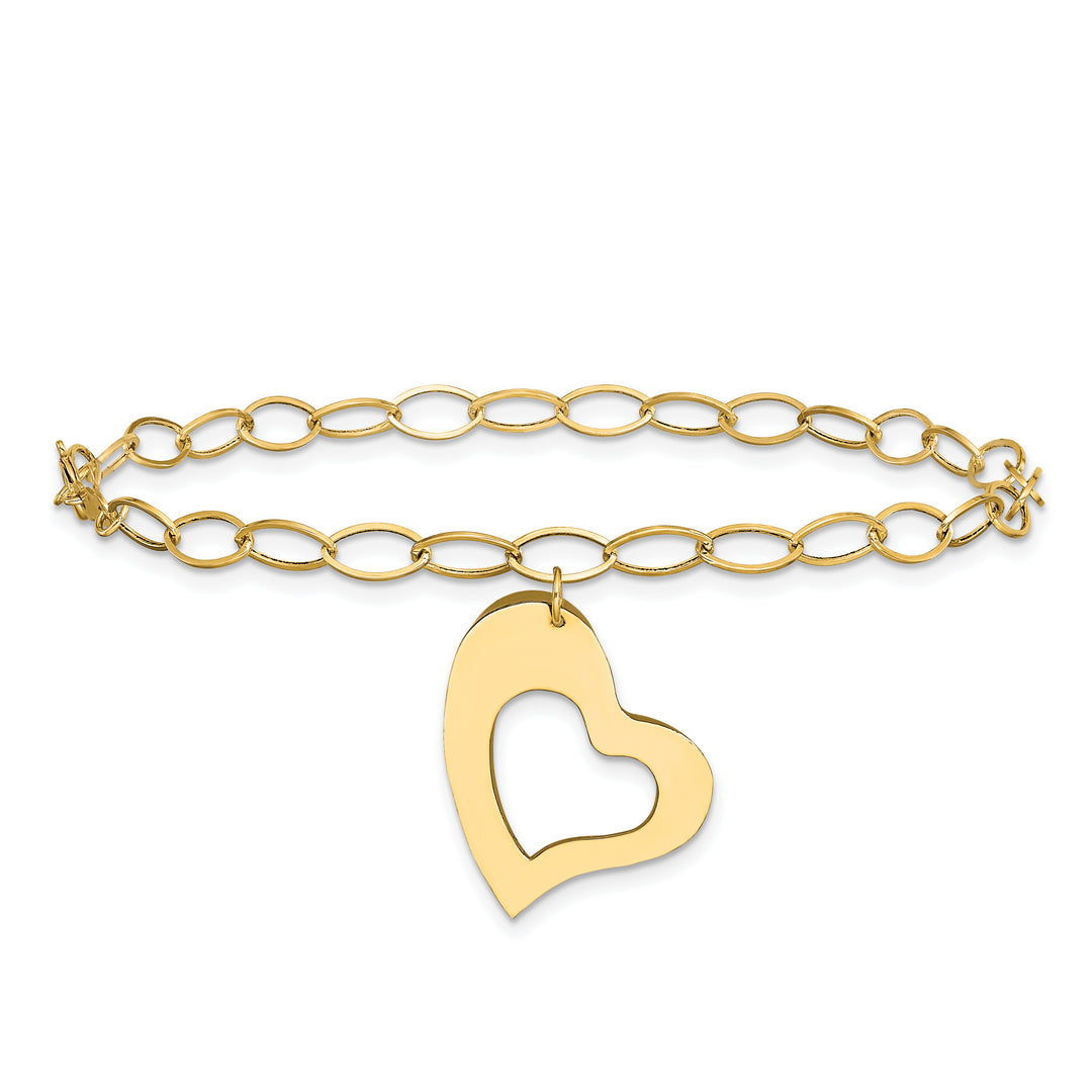 14k Yellow Gold Dangle Heart Bracelet