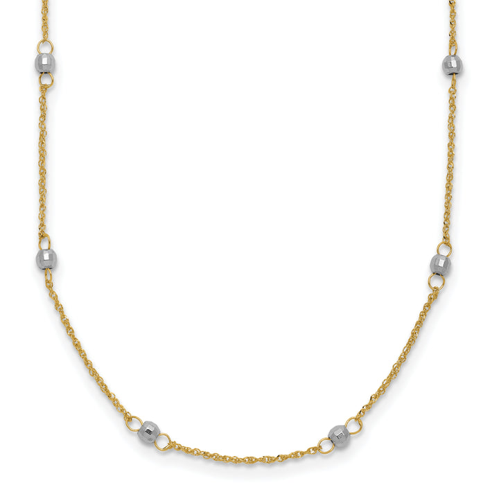 14K Two-tone Ropa Mirror Bead W/2in Ext Necklace