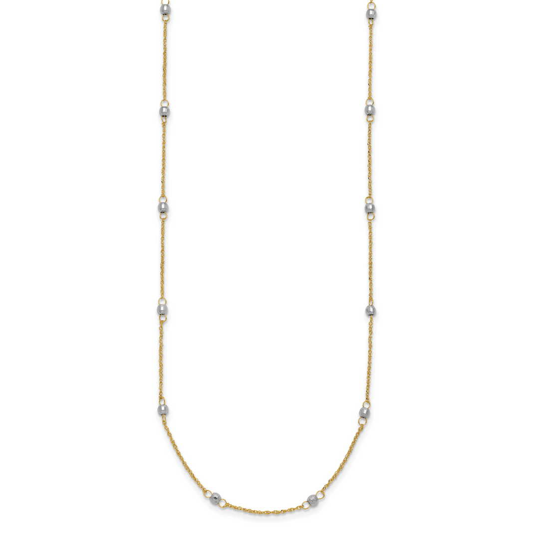 14K Two-tone Ropa Mirror Bead W/2in Ext Necklace