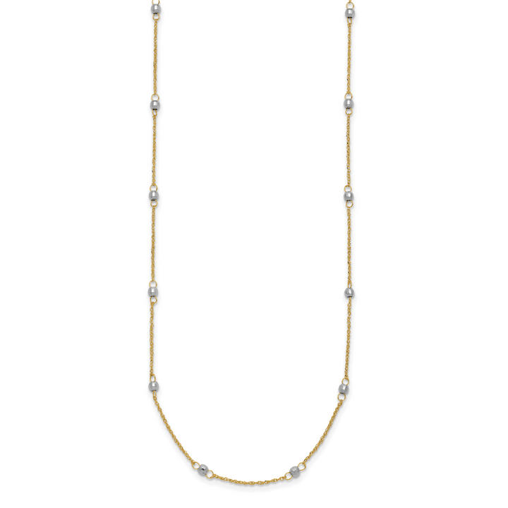 14K Two-tone Ropa Mirror Bead W/2in Ext Necklace