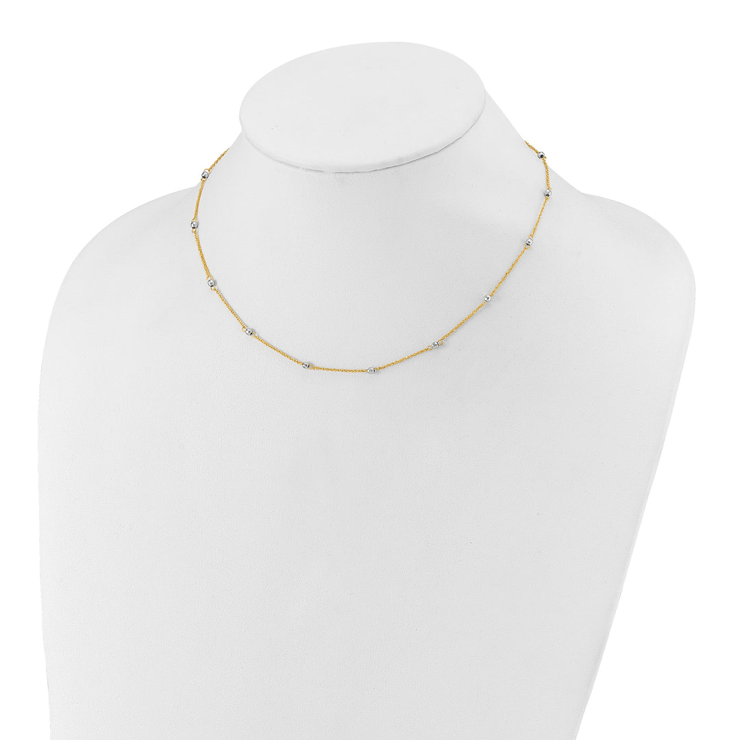 14K Two-tone Ropa Mirror Bead W/2in Ext Necklace