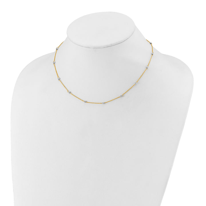 14K Two-tone Ropa Mirror Bead W/2in Ext Necklace