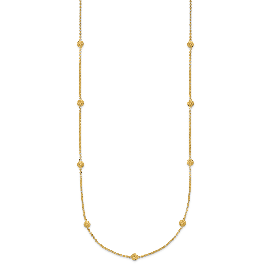 14k Polished Diamond-cut Tiny Puffed Circles 15-Station Necklace