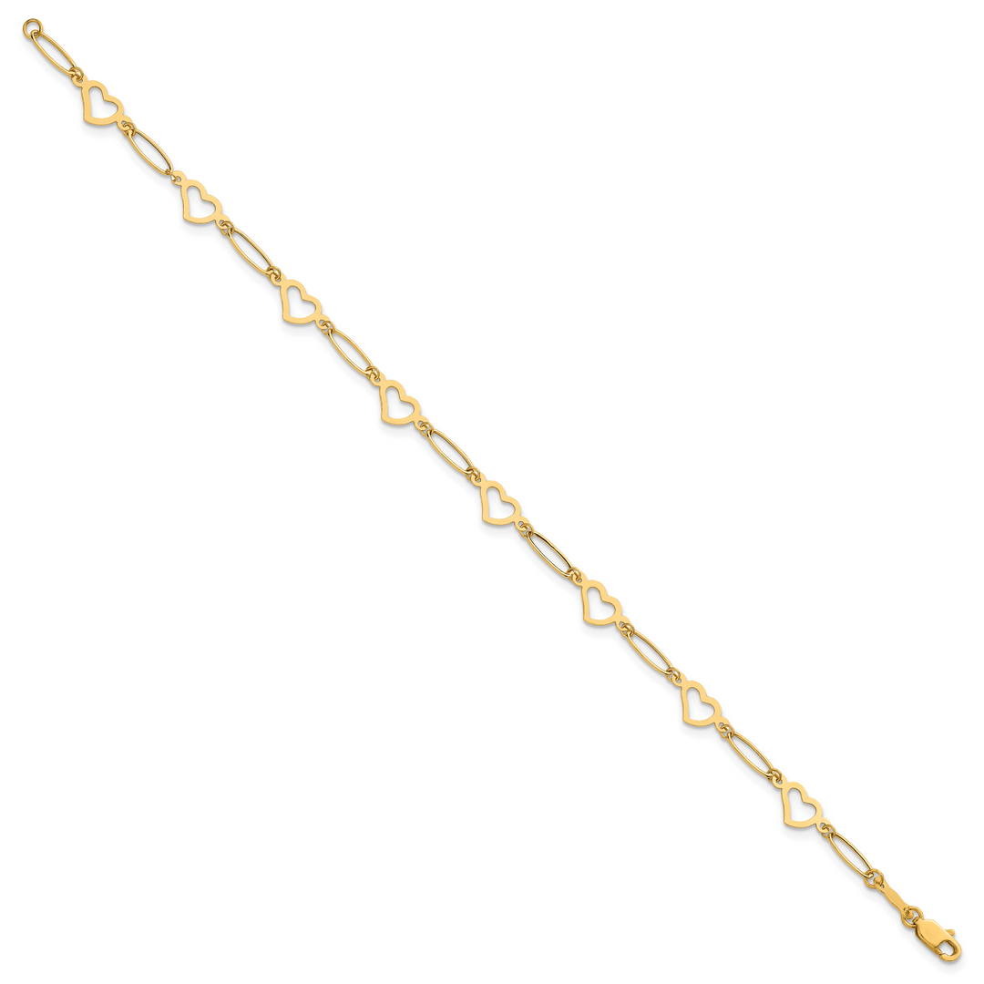 14k Polished Oval Link and Hearts 7.5in Bracelet