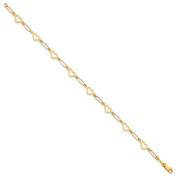 14k Polished Oval Link and Hearts 7.5in Bracelet