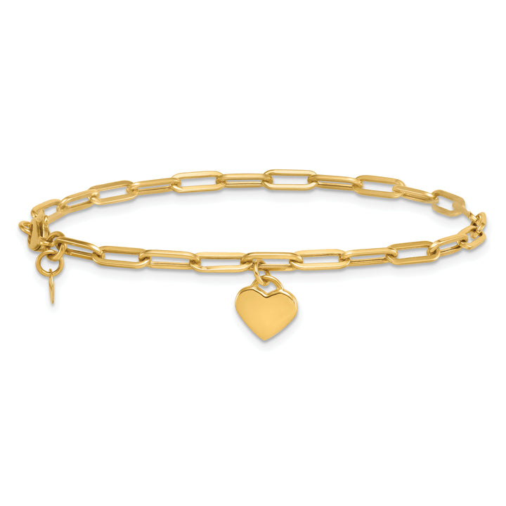 14k Polished Dangle Heart 7.25in Paperclip Bracelet