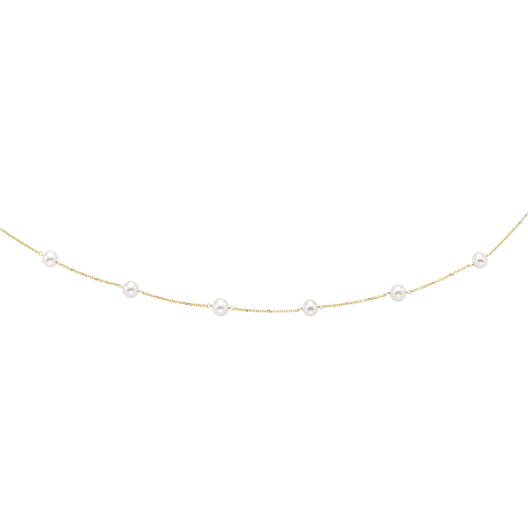 14K Gold Pearl Station Necklace