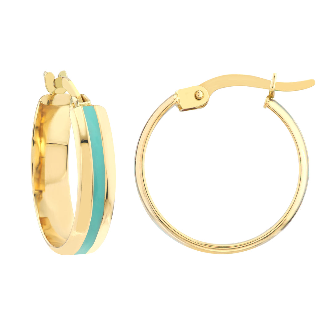 Medium Turquoise Enamel Round Hoops