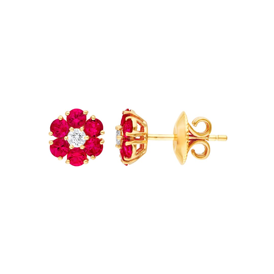 Ruby & Diamond Cluster Stud Earrings