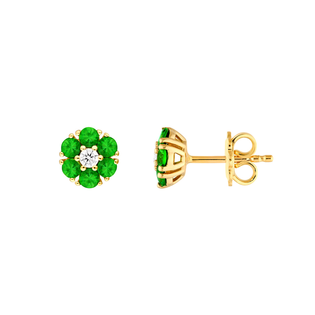 2.5mm Tsavorite & Diamond Cluster Stud Earrings