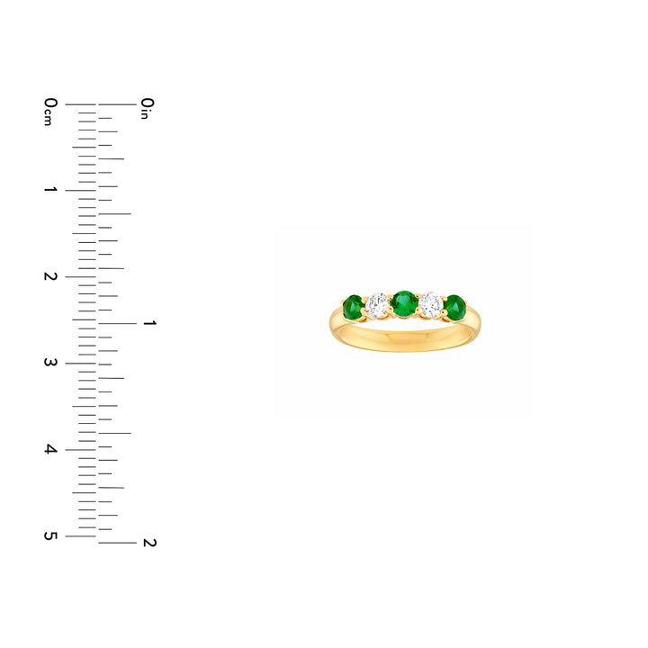 3.5mm Round Emerald & Diamond Ring - 5 Stone