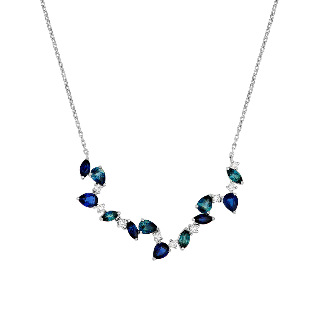 Teal Sapphire and Blue Blossom Necklace