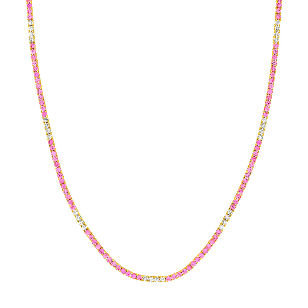 2-1/6tcw Diamond & 8.24ct Pink Sapphire Tennis Necklace