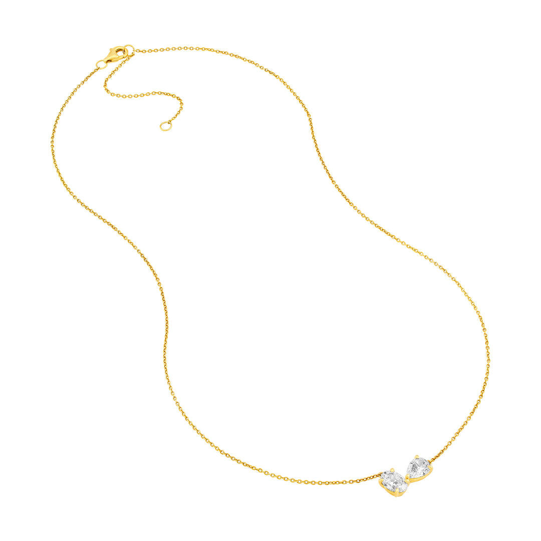 1-1/2tcw Toi et Moi Pear & Oval Diamond Necklace