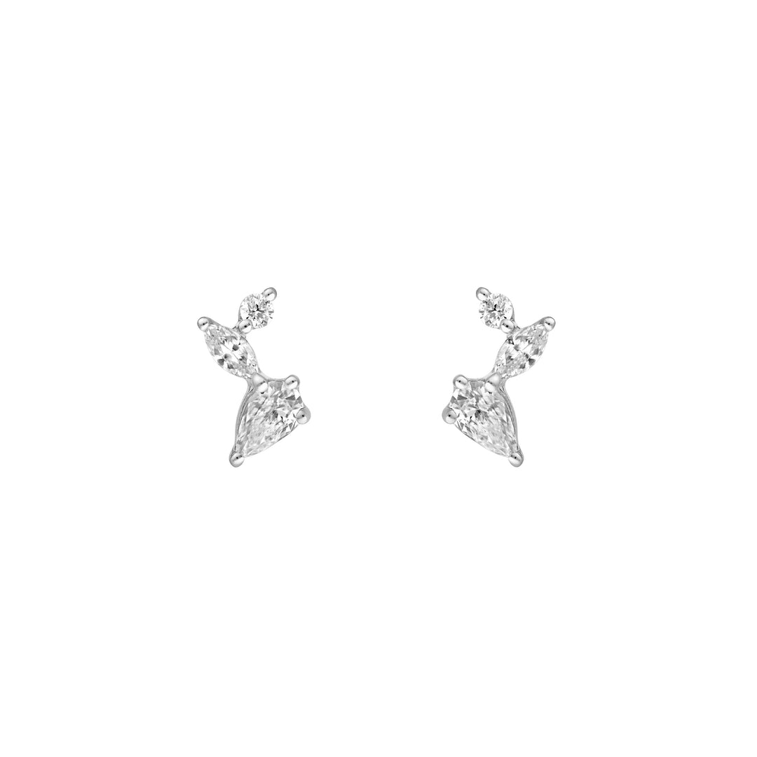 3/4tcw Pear Marquise & Round Diamond Cluster Stud Earrings