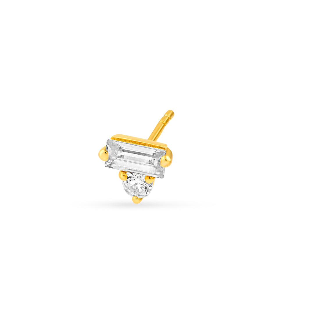 7/8tcw Square Baguette & Round Diamond Stud Earrings