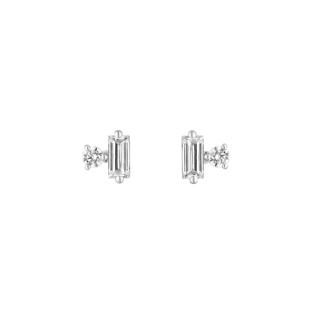 5/8tcw Square Baguette & Round Diamond Earrings