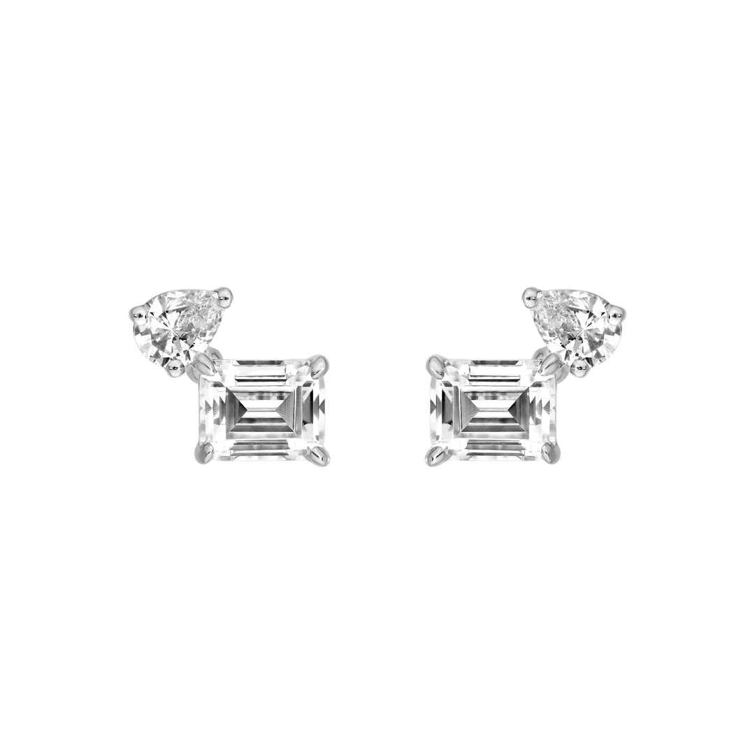 1tcw Emerald & Pear Diamond Stud Earrings