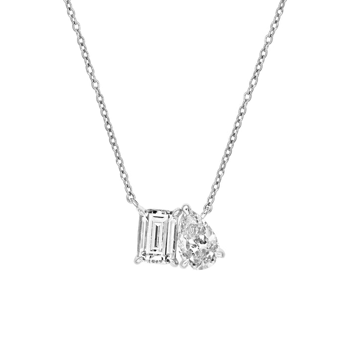 1-1/4tcw Toi et Moi Emerald & Pear Diamond Necklace