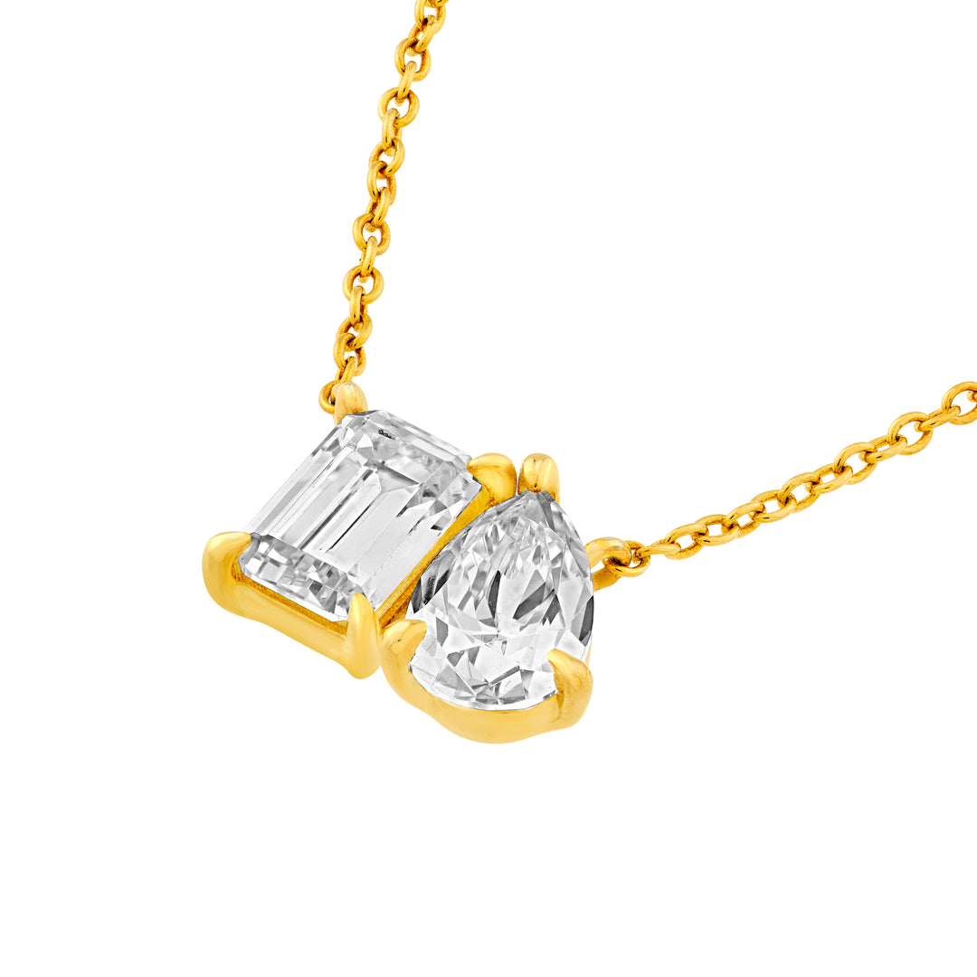 1-1/4tcw Toi et Moi Emerald & Pear Diamond Necklace