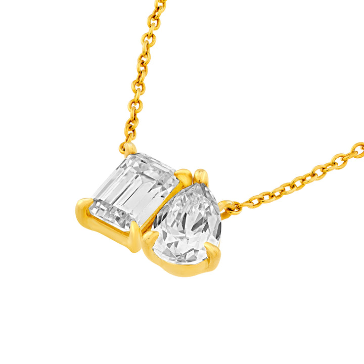 1-1/4tcw Toi et Moi Emerald & Pear Diamond Necklace