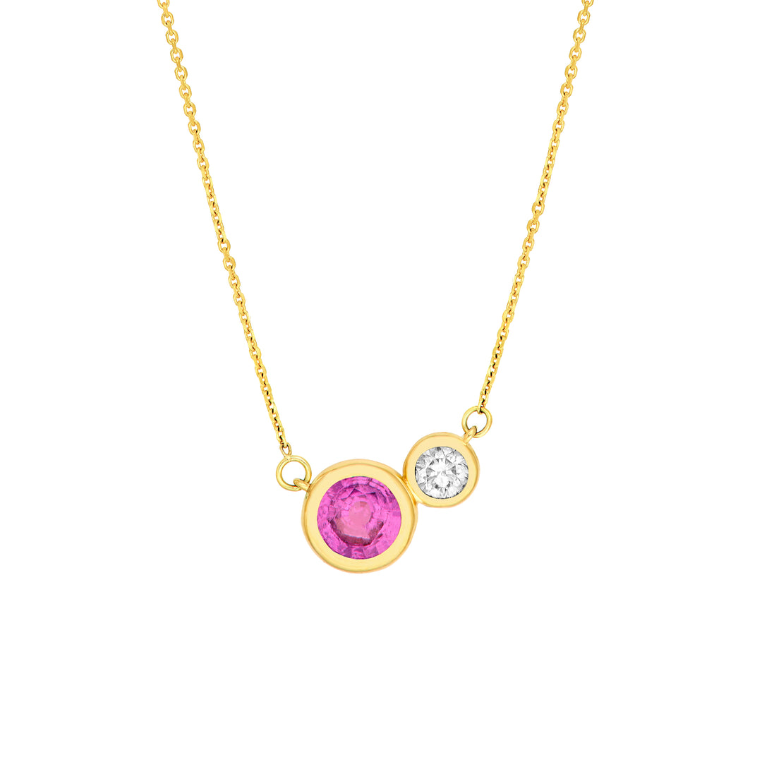 1-1/3tcw Toi et Moi Pink Sapphire & Diamond Bezel Necklace