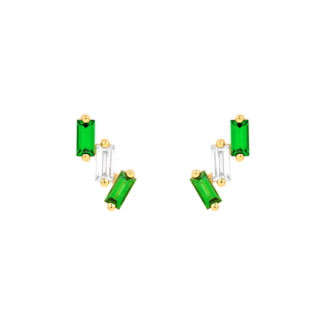1/2tcw Square Baguette Tsavorite & Diamond Stud Earrings