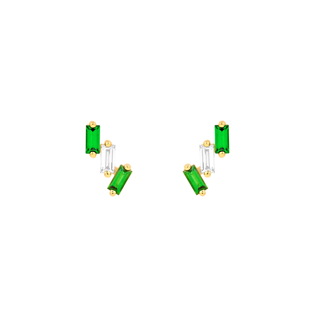1/2tcw Square Baguette Tsavorite & Diamond Stud Earrings